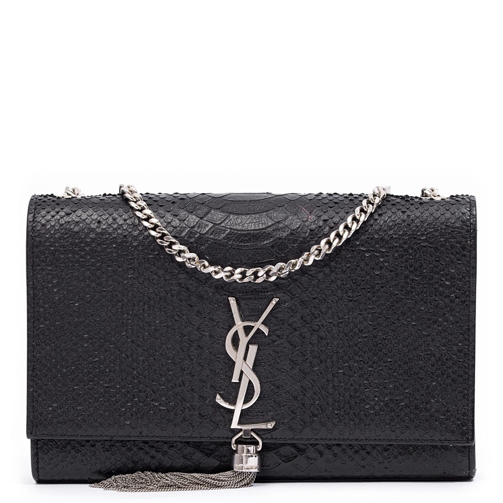 YVES SAINT LAURENT Medium Kate Chain Shoulder Snake Bag Black Leather